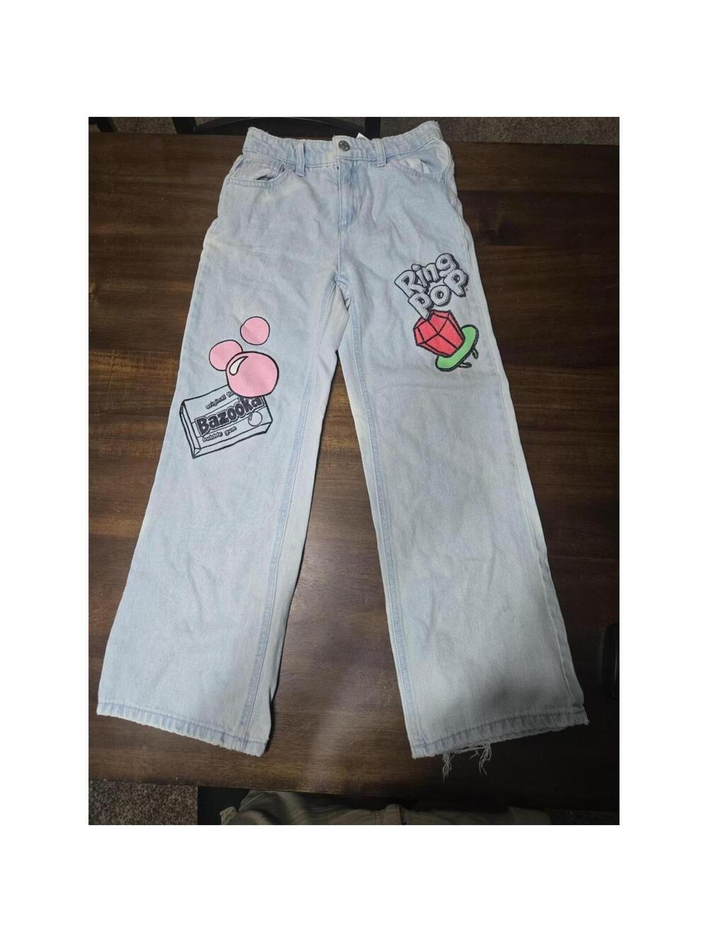 Justice Ring Pop Bazooka Jeans Girls 8 Womens XXS Y2K Wide Leg Denim